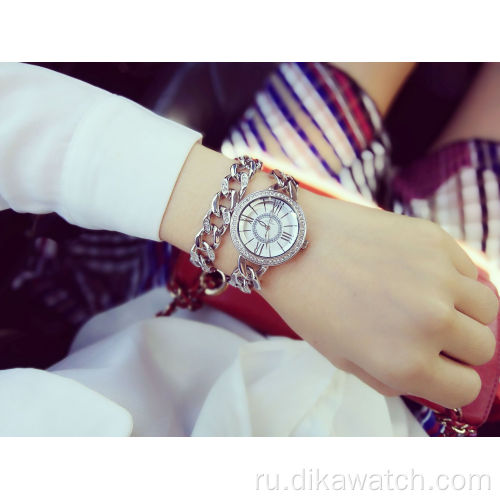 Новые популярные женские часы BS с двойной цепочкой и стразами в римском стиле, роскошные модные часы со стальным ремешком, украшенные бриллиантами, 1329